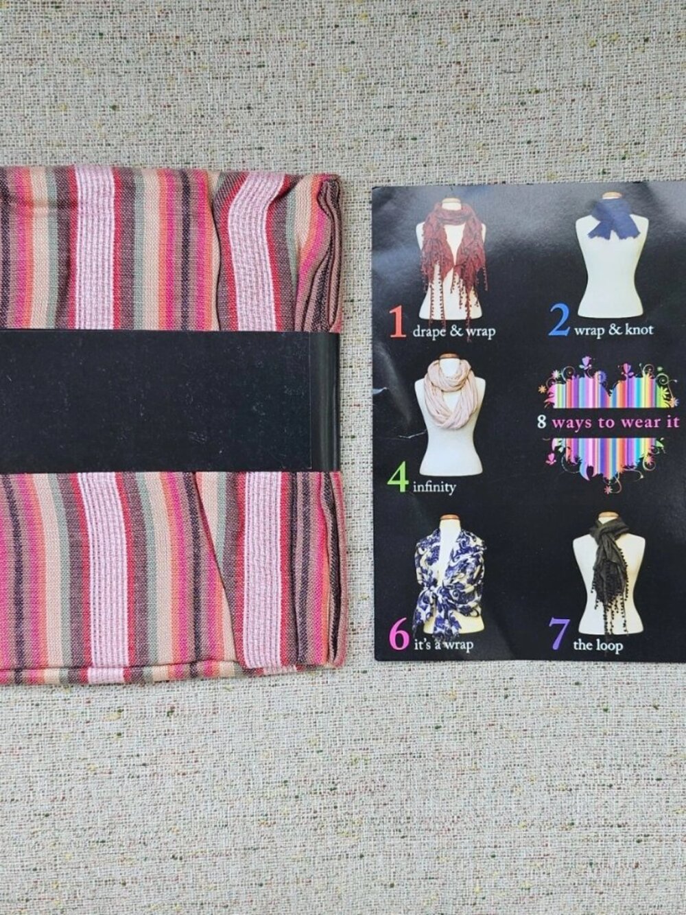 Wrapsody in Hues Women Scarf Multi Color Stripes Multi Style Scarf One Size NWT - Picture 8 of 10